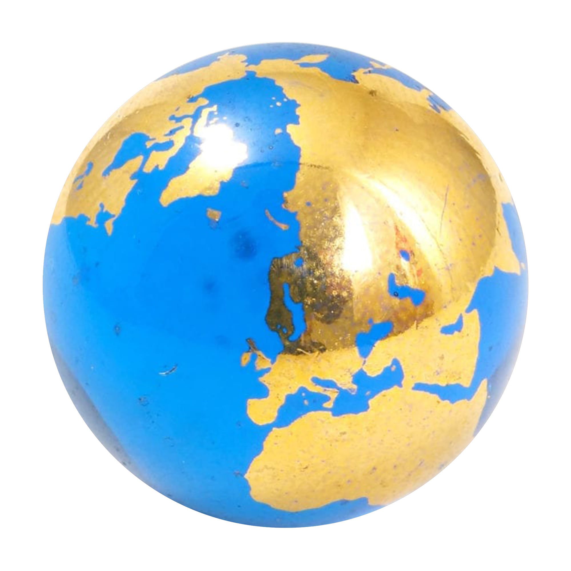 Recycled Glass Half Inch Diameter Blue Earth Marble With 22k Gold Continents 