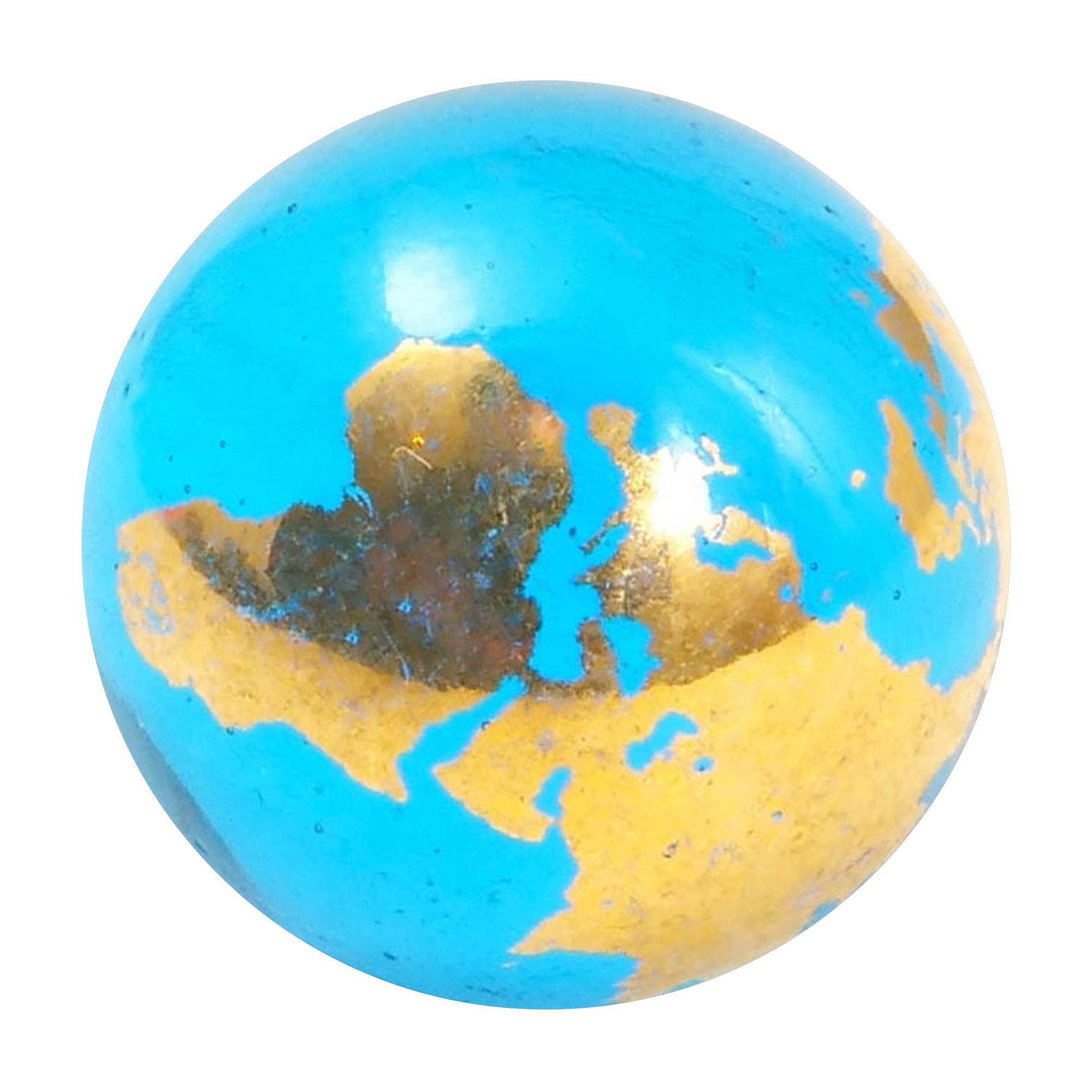 Blue Earth Marble With 22k Gold Continents Half Inch Diameter Recycled Glass 