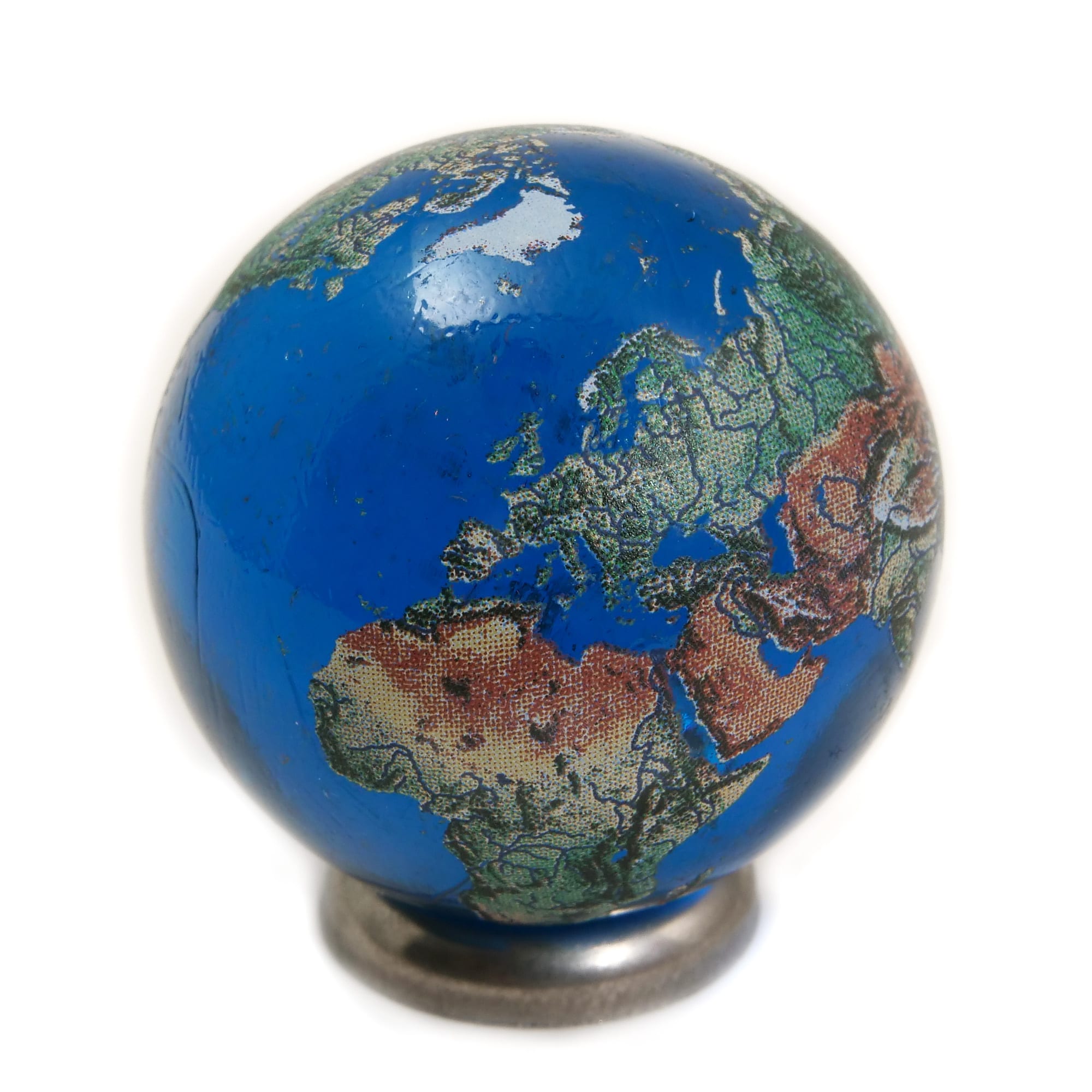 New Old Stock Blue Earth Marble  1 3/8 inch Detailed Glass Marble Mini Globe 